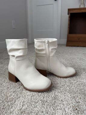 Steve Madden Cream Slouchy Ankle Boots with Block Heel